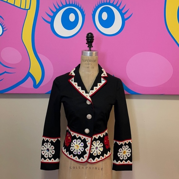 Moschino Cheap Chic Black Cotton Embroidered Blazer - Picture 1 of 17
